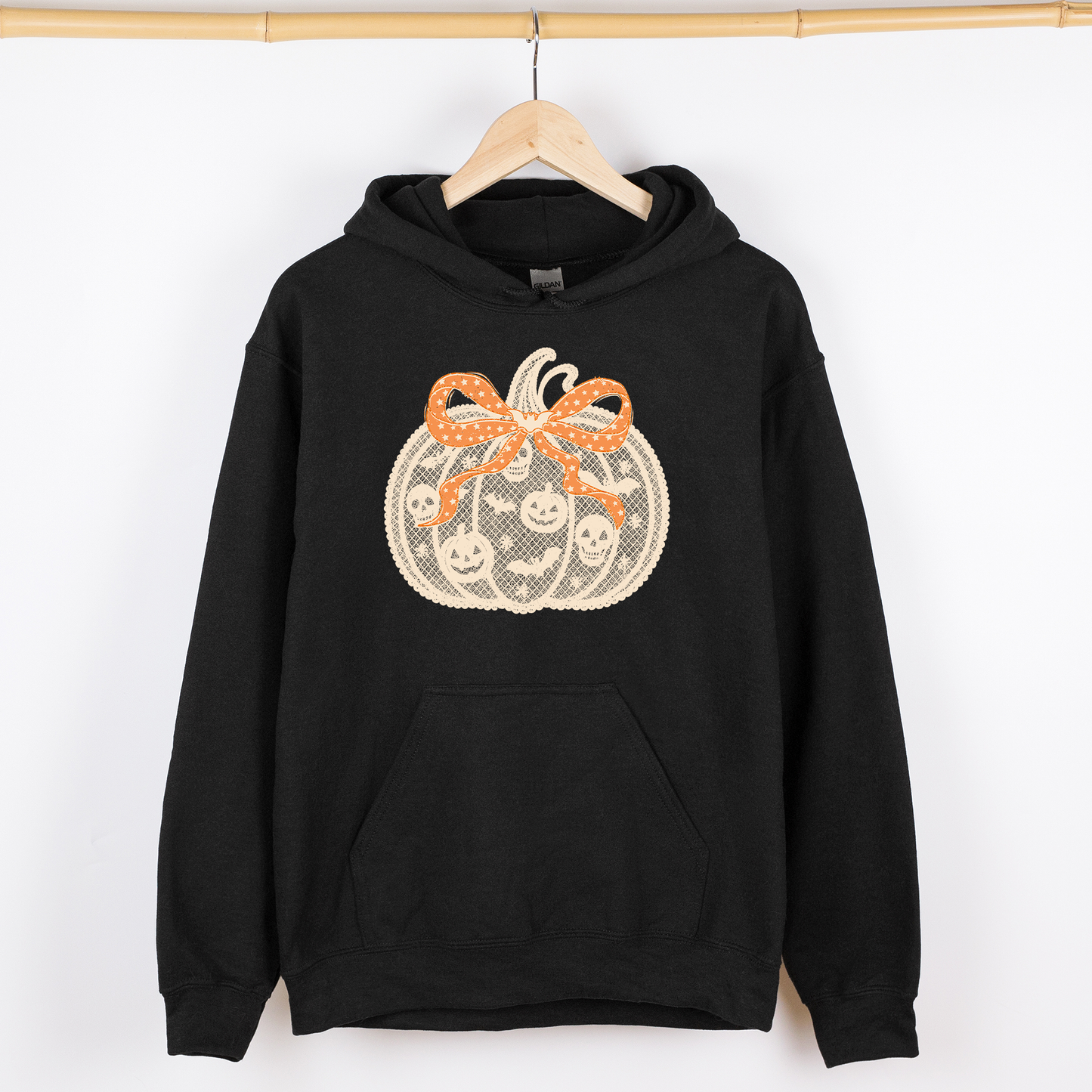 Halloween Pumpkin, Faux Lace, Coquette, Ribbon, Bows, Graphic Hoodie, Hooded Sweatshirt