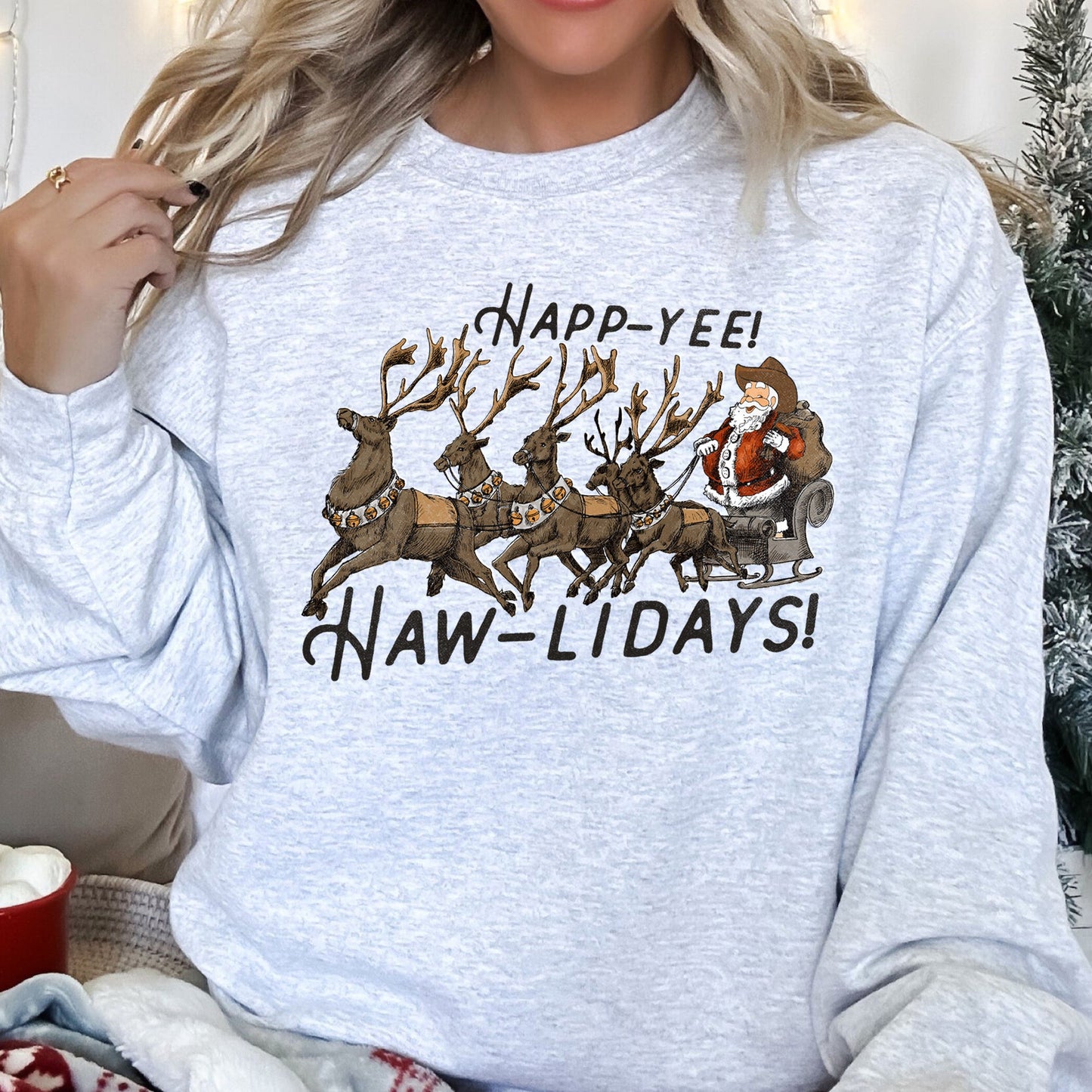 Happy Holidays Yee Haw Cowboy Christmas Sweatshirt