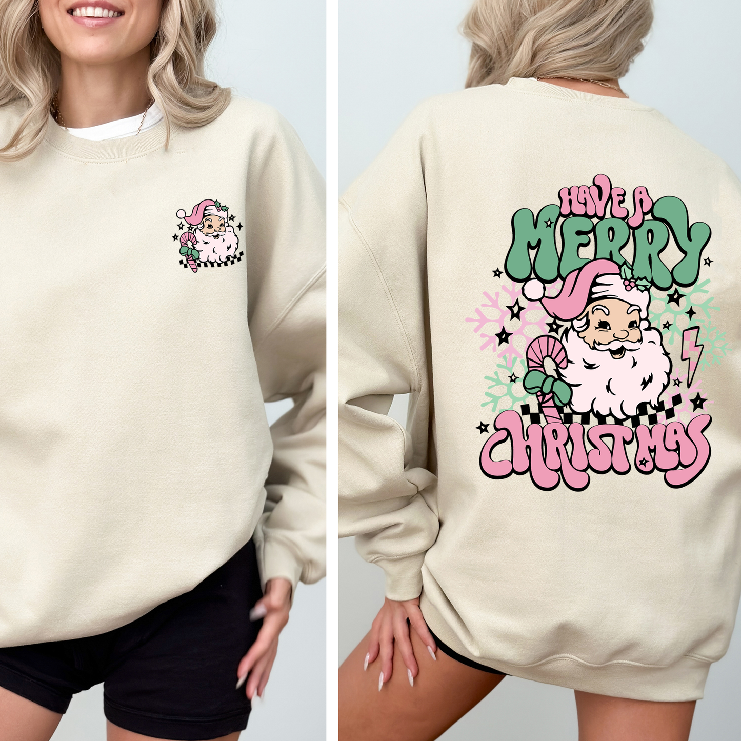 Have A Merry Christmas, Retro, Front and Back, Santa, Trendy Sweatshirt