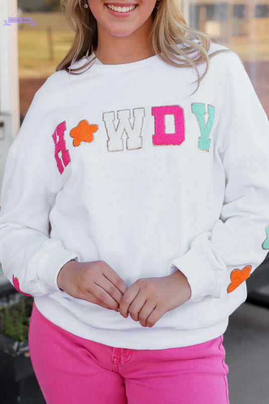 Howdy Patch Graphic Casual Sweatshirt Threaded Pear