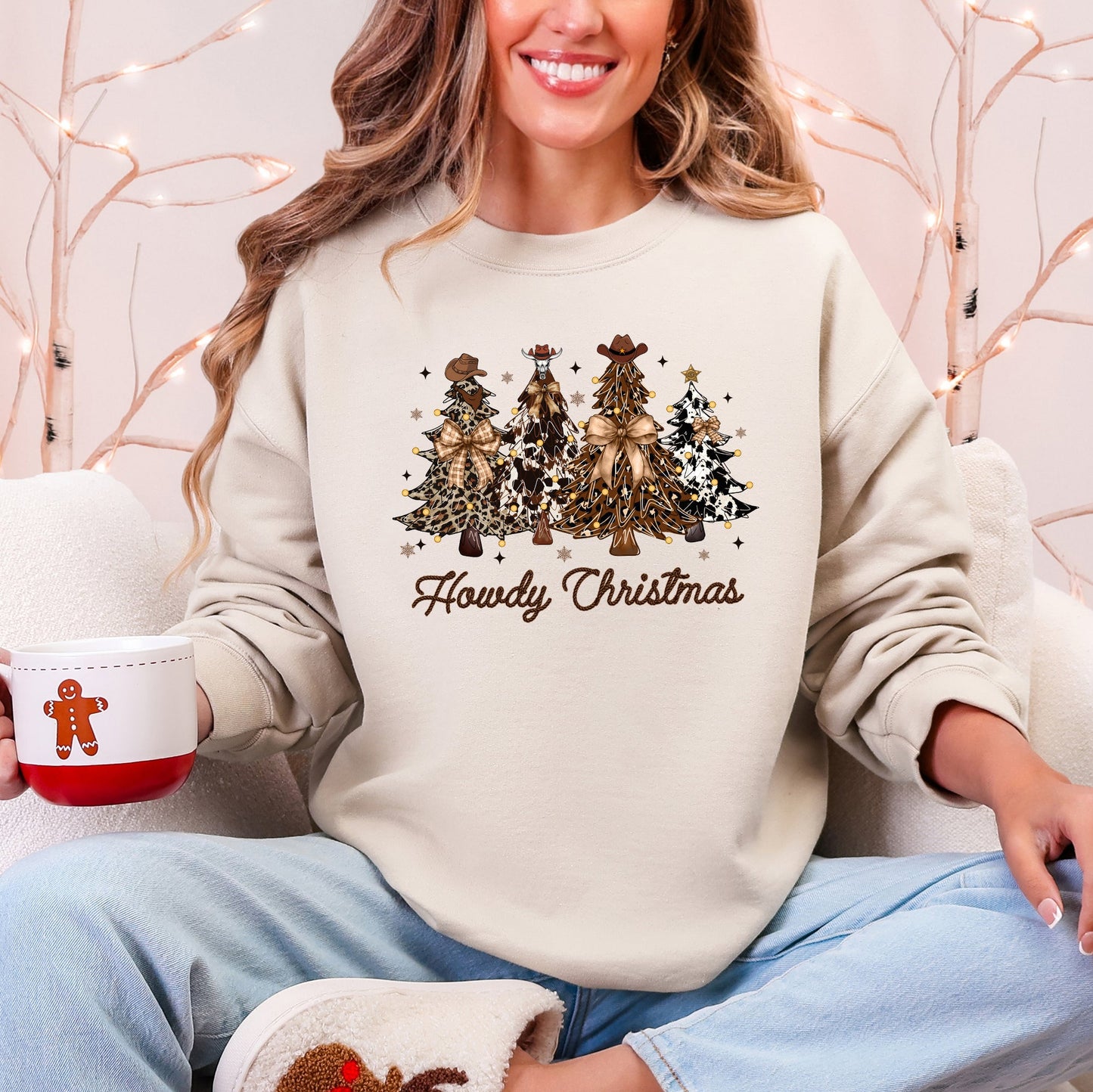 Howdy Christmas, Western, Country, Santa, Christmas Trees Sweatshirt
