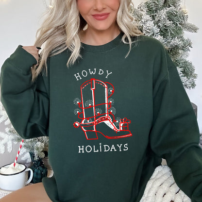 Howdy Holidays, Christmas Cowboy Boot Sweatshirt