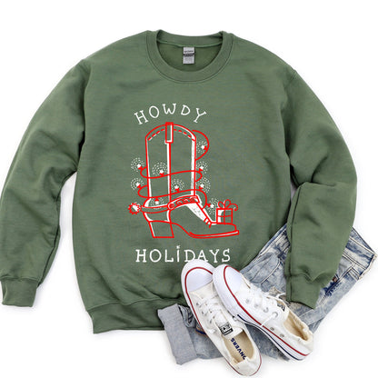 Howdy Holidays, Christmas Cowboy Boot Sweatshirt