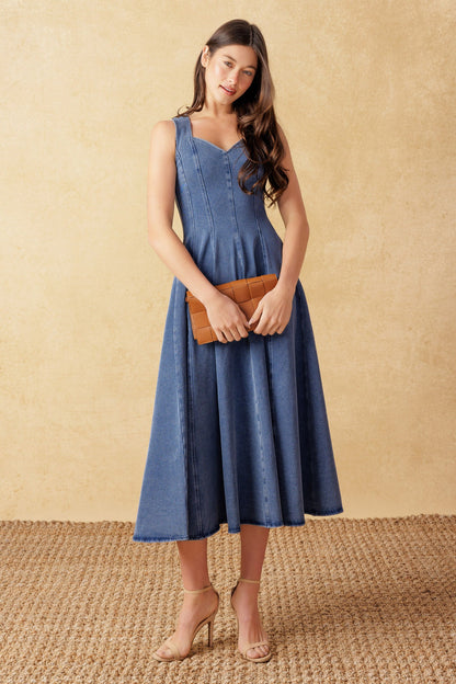STARS AHEAD DENIM MIDI DRESS