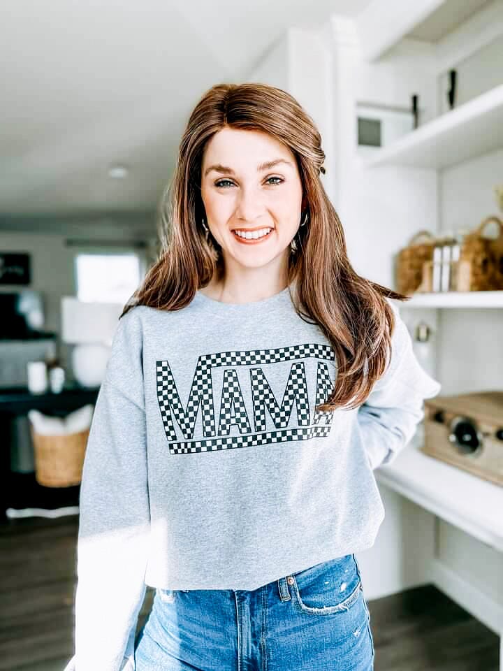 Black and White Checkered Mama Crew