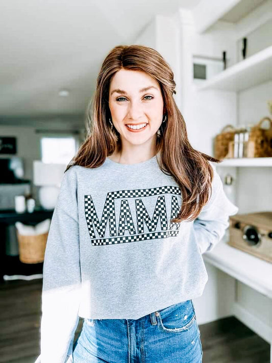 Black and White Checkered Mama Crew
