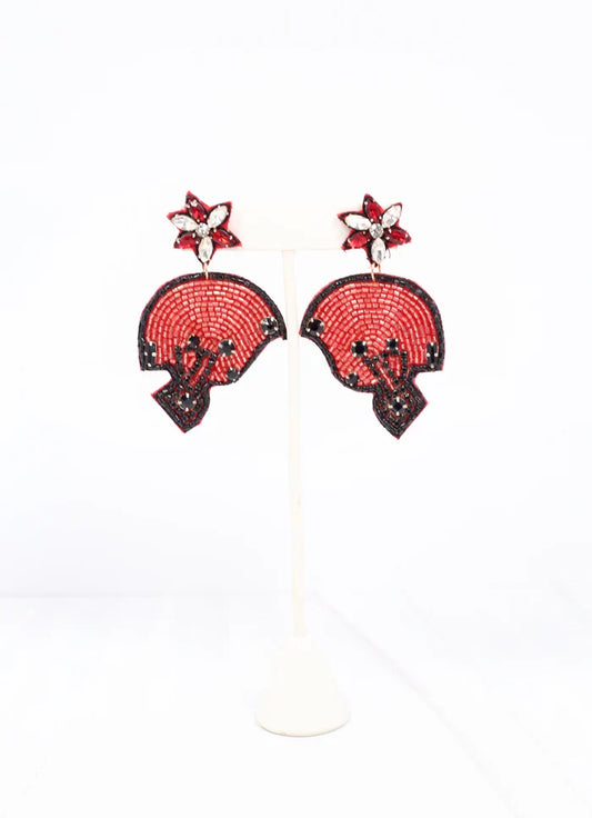 Red/Black Football Helmet Earrings