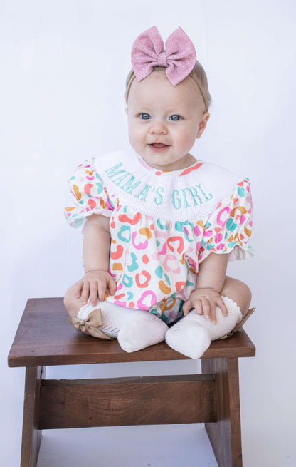 Smocked Mamas girl Summer leopard romper