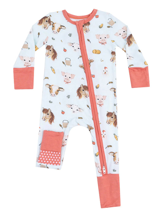 Vintage Animal Faces Blue 2 Way Zipper Romper Sleeper