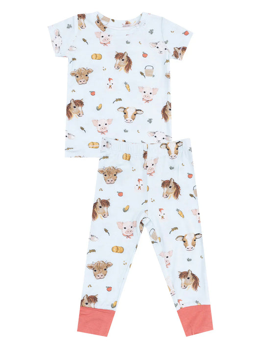 Vintage Animal Faces Blue Short Sleeve Loungewear Set