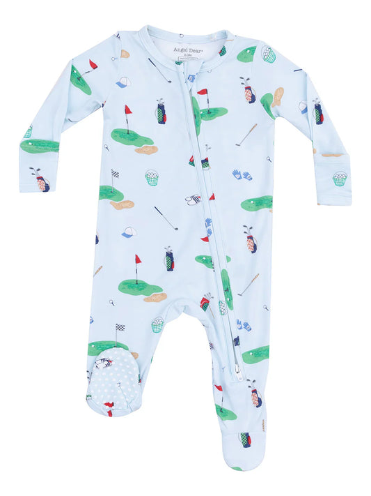 Blue Golf Things 2 Way Zipper Footie Sleeper