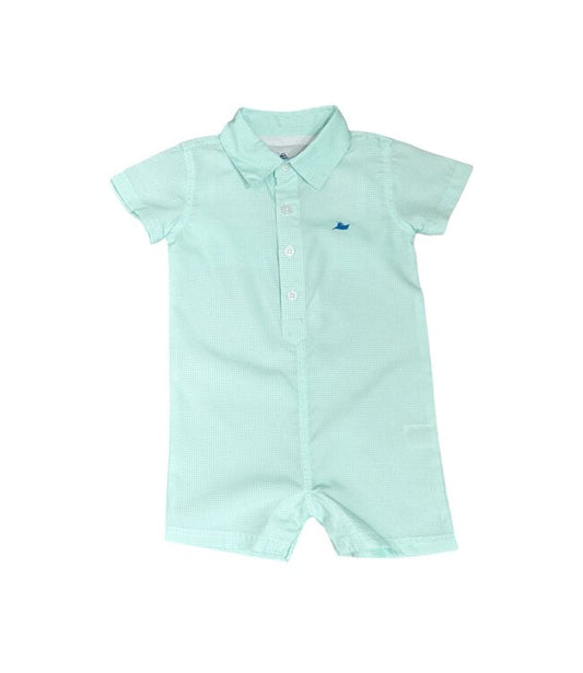 Performance Romper in Mini Beach Glass Gingham