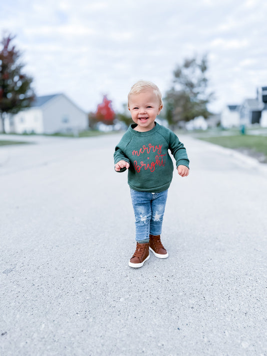 Forest Green Merry and Bright Kids Sweatshirt