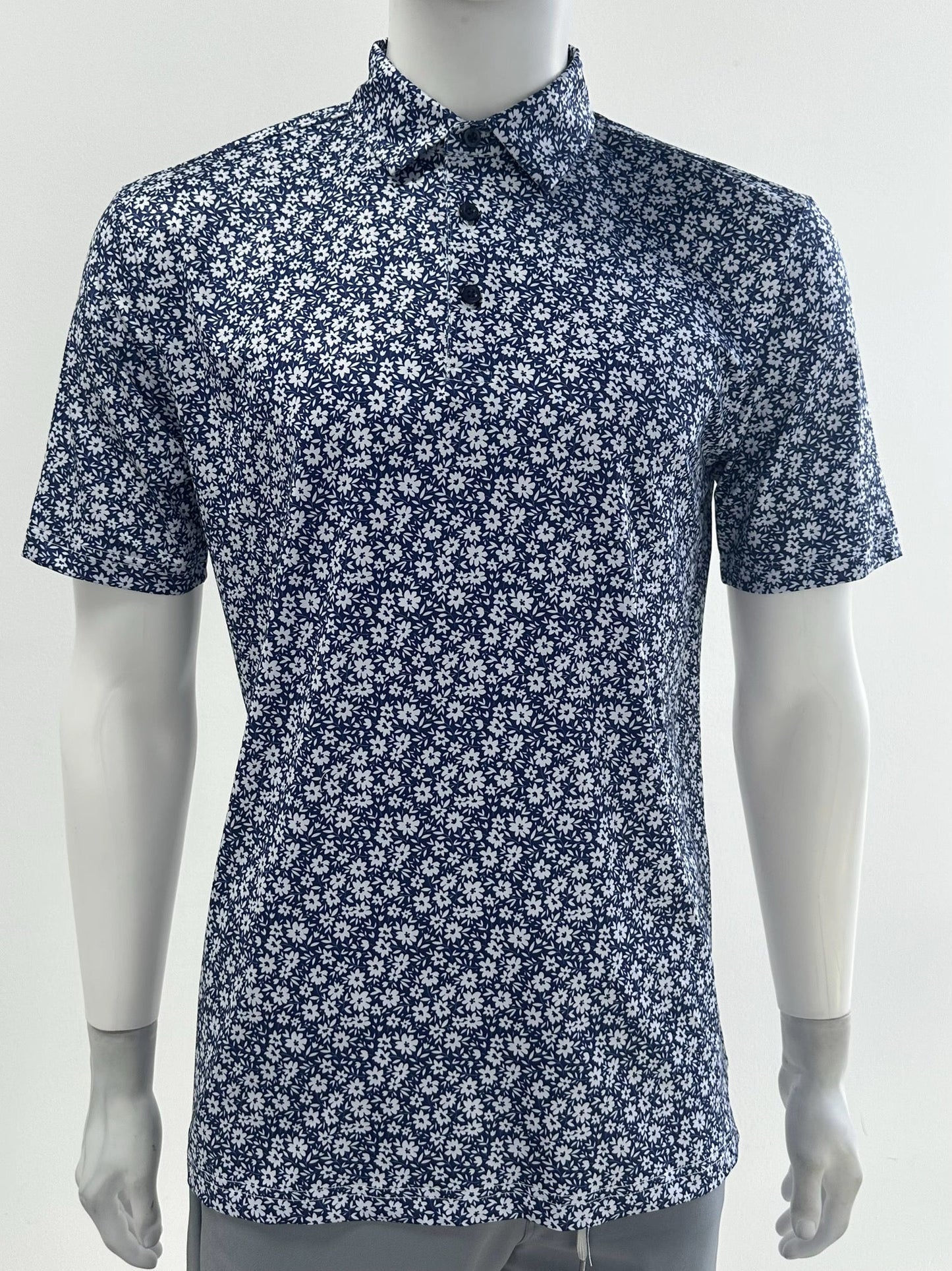 Navy Floral Performance Polo Aaria Tees