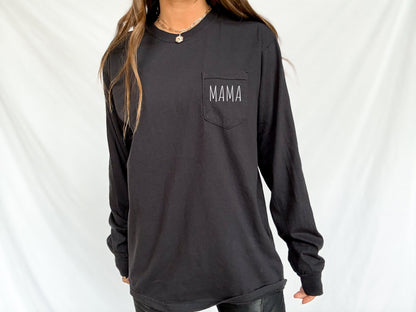 Comfort Colors Mama mom Pocket Long Sleeve Shirt (Cute)