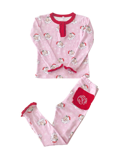 Vintage Santa Pink Knit Pajama Set
