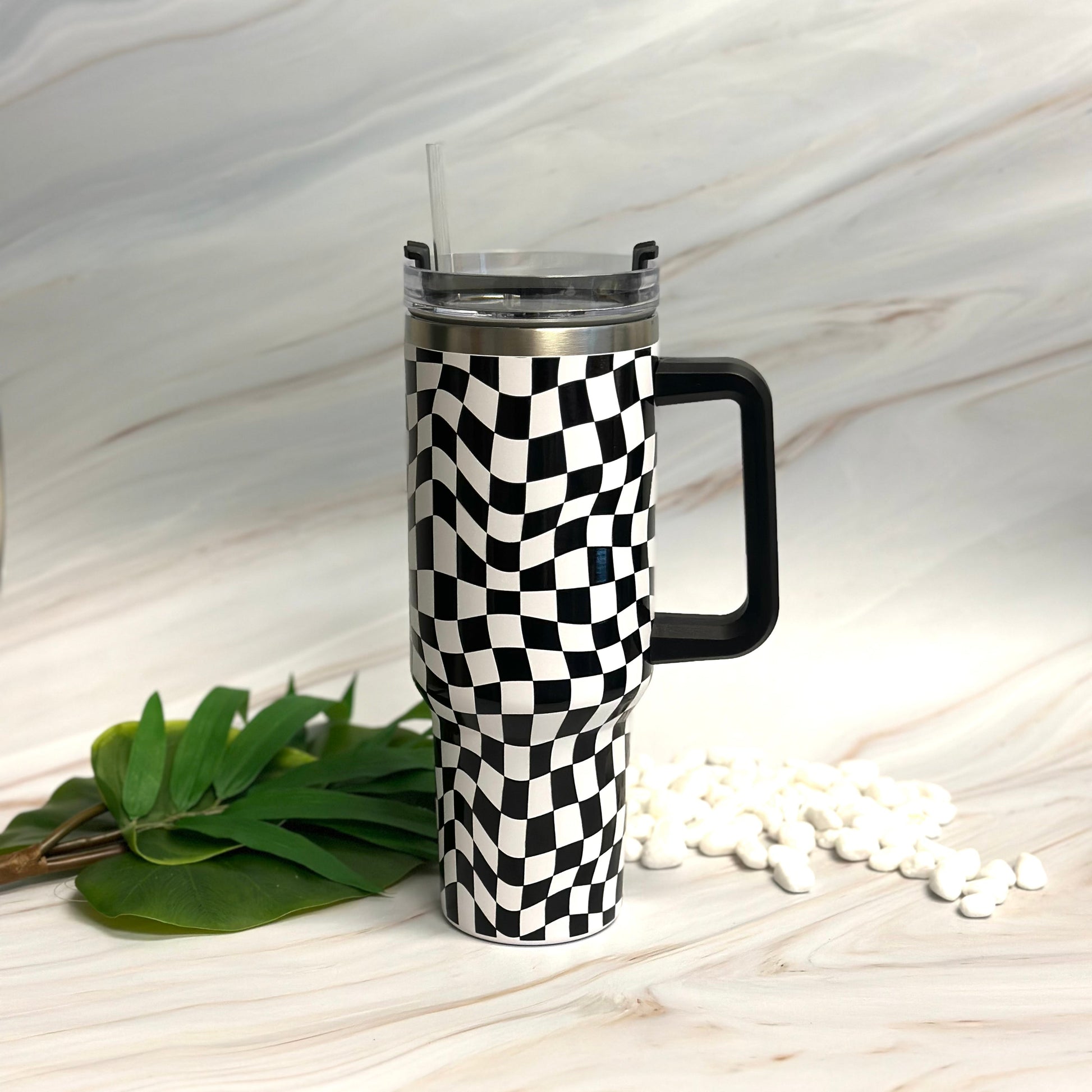 Stylish Checker Large Water Cup With Handle - Aaria Tees