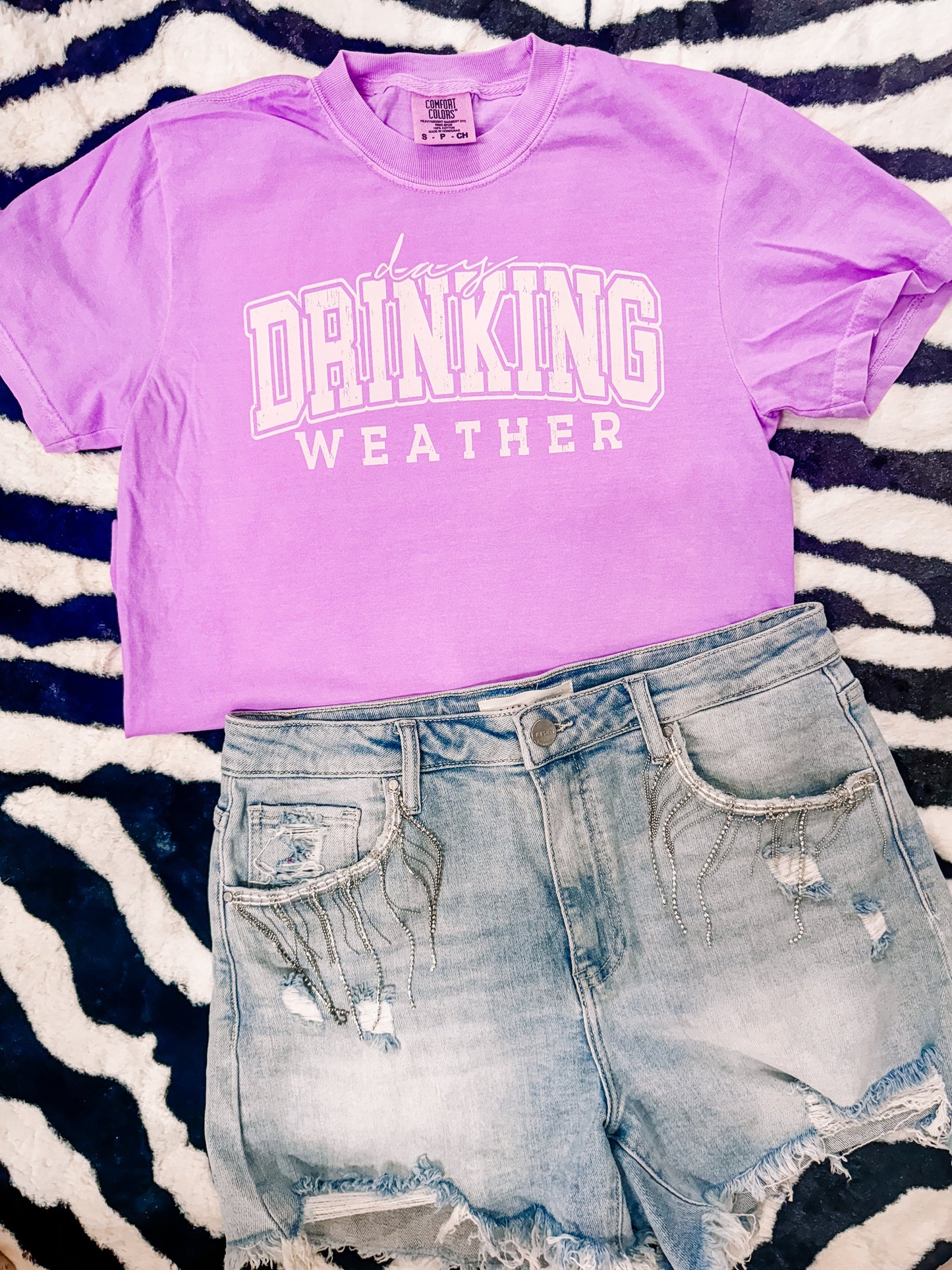 Neon Day Drinking Weather Graphic Tee Comfort Colors