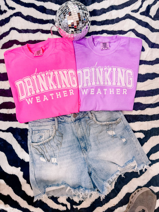 Neon Day Drinking Weather Graphic Tee Comfort Colors