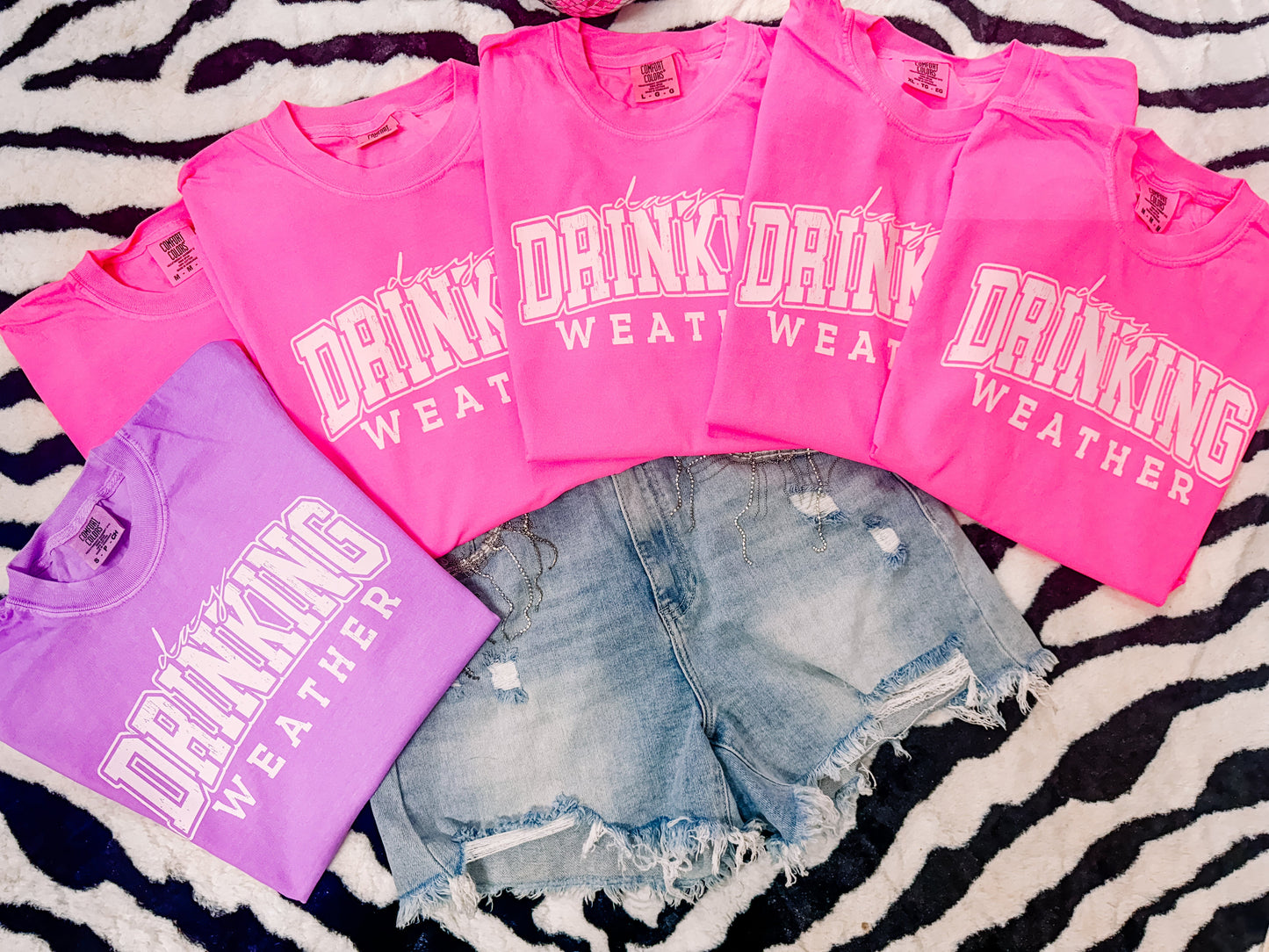Neon Day Drinking Weather Graphic Tee Comfort Colors