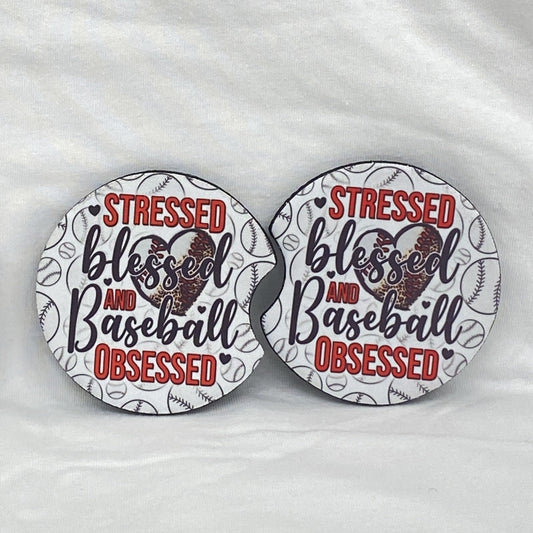 Stressed Blessed and Baseball Obsessed Car Coaster