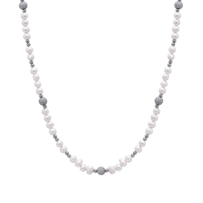 Iced Beaded Pearl Necklace (Silver) - Aaria Tees