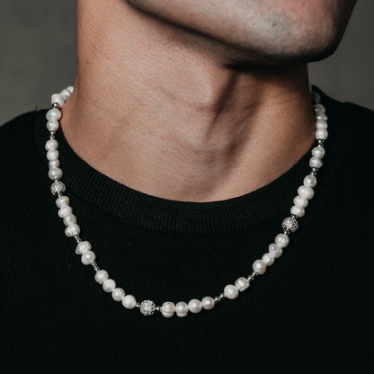 Iced Beaded Pearl Necklace (Silver) - Aaria Tees