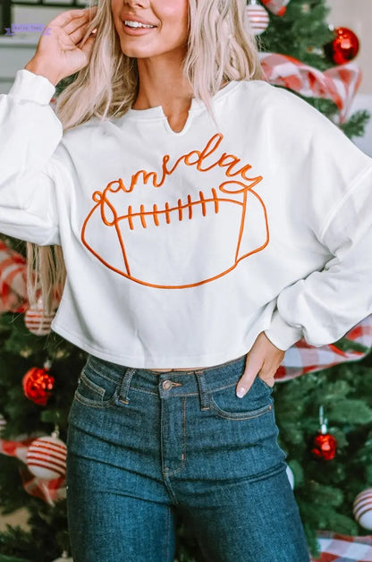 Indy Game Day Notched Neck Sweatshirt Threaded Pear