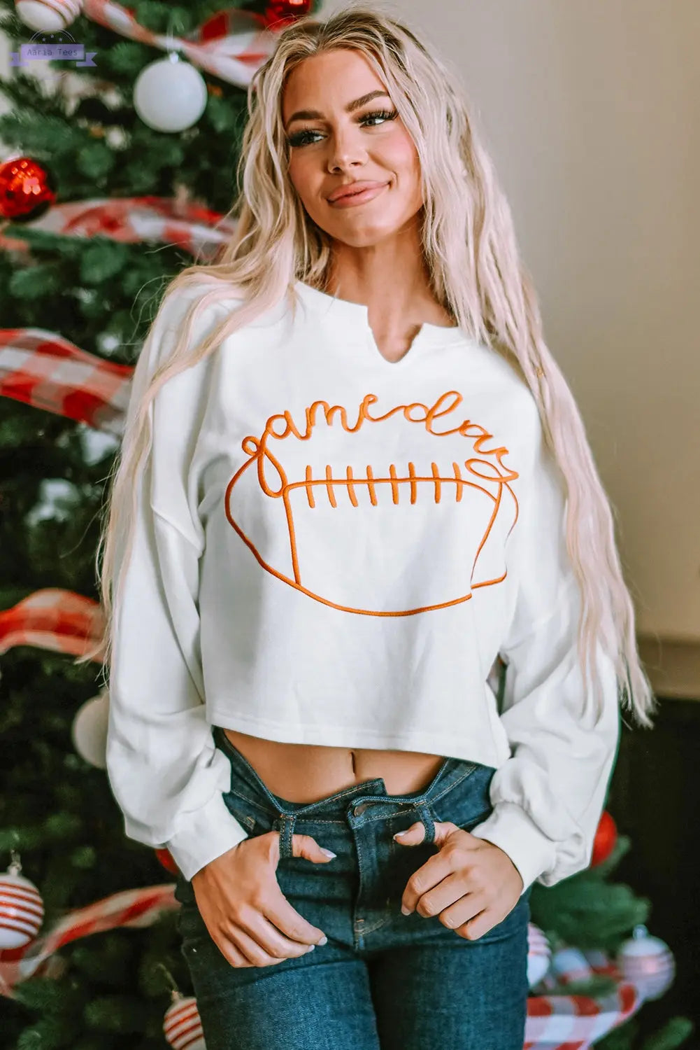 Indy Game Day Notched Neck Sweatshirt Threaded Pear