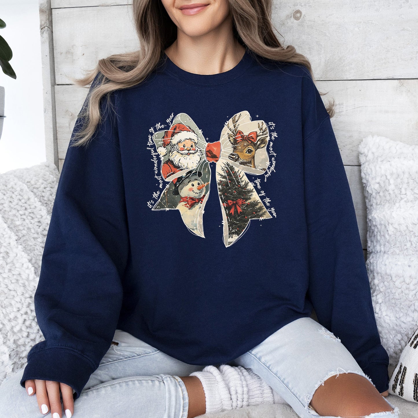 It's The Most Wonderful Time Of The Year, Christmas, Santa, Snowman, Reindeer Sweatshirt
