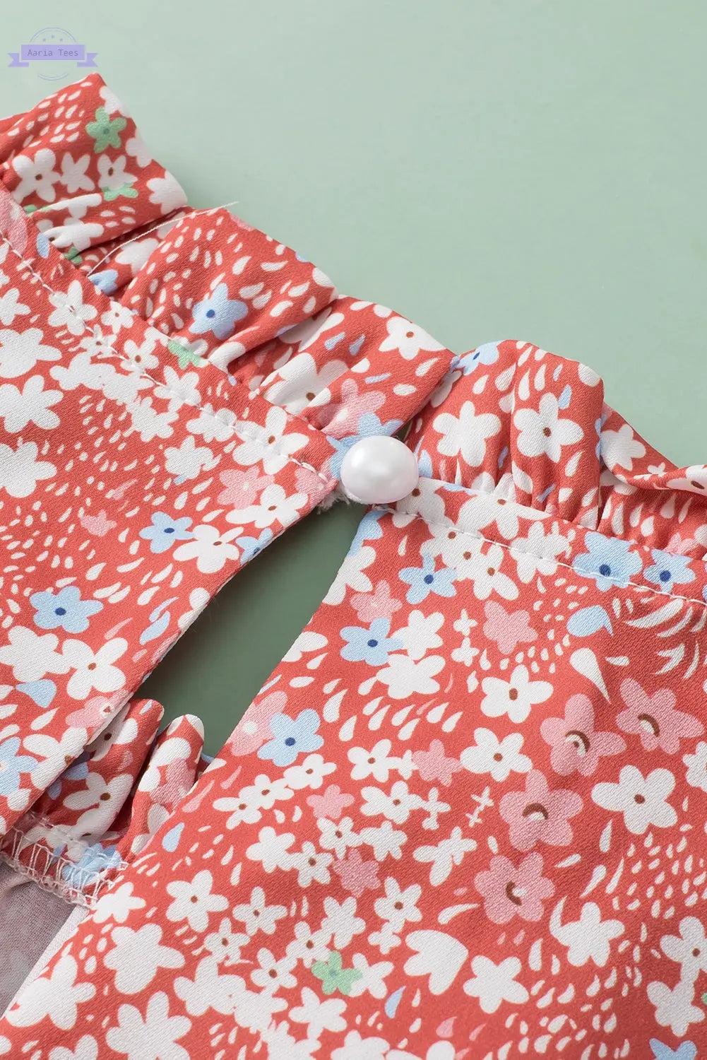 Jamie Plus Size Floral Print Ruffled Sleeve Frilled Neck Blouse Threaded Pear