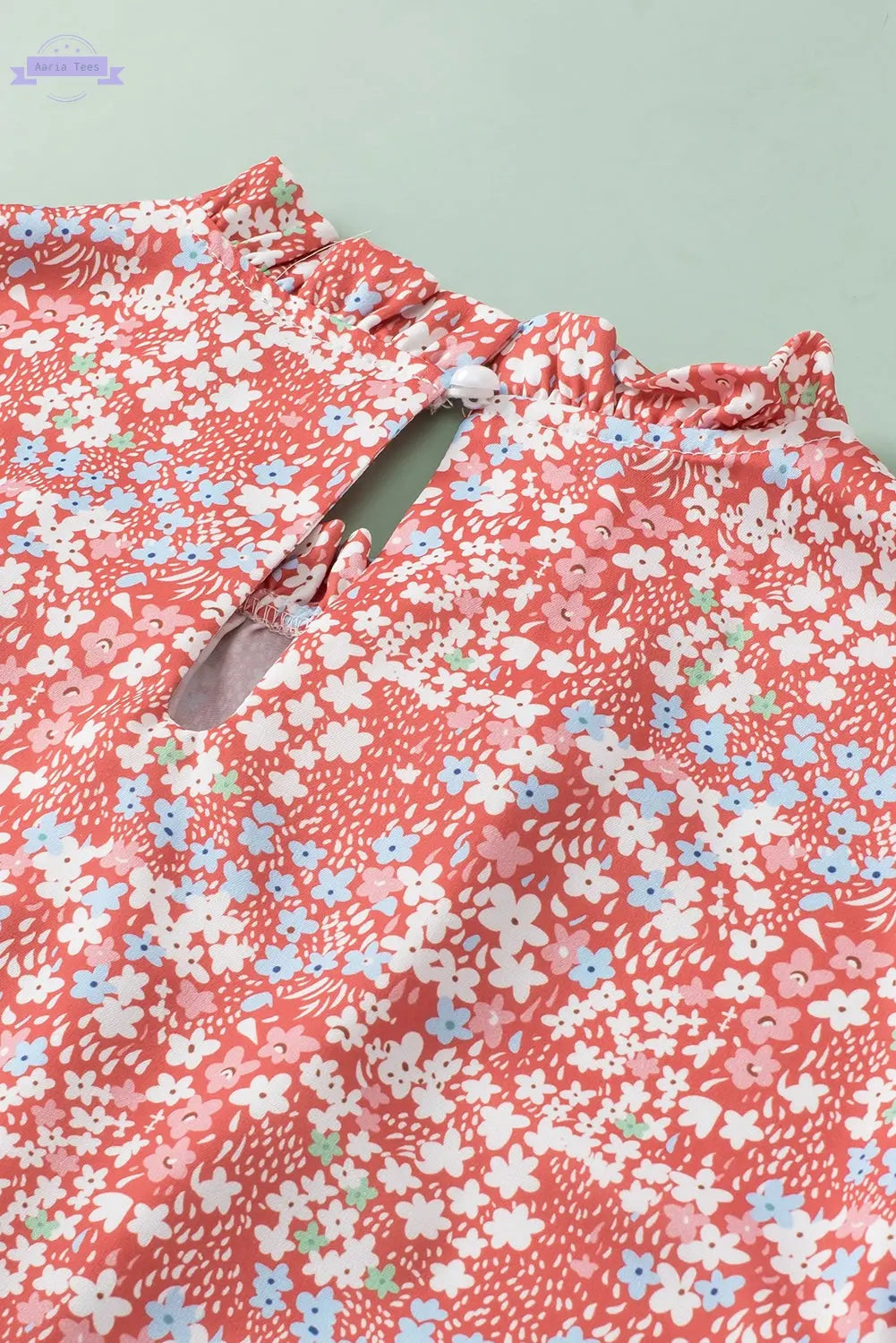 Jamie Plus Size Floral Print Ruffled Sleeve Frilled Neck Blouse Threaded Pear