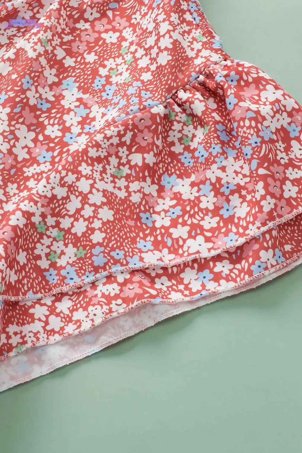 Jamie Plus Size Floral Print Ruffled Sleeve Frilled Neck Blouse Threaded Pear