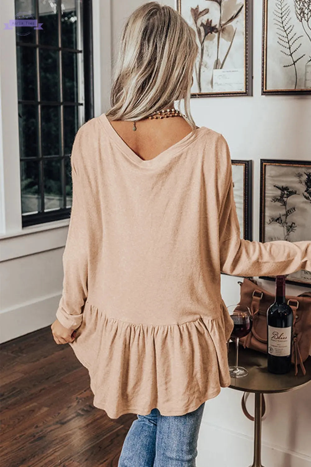 Jet Stream Solid Ruffled Buttoned V Neck Shirt Aaria Tees