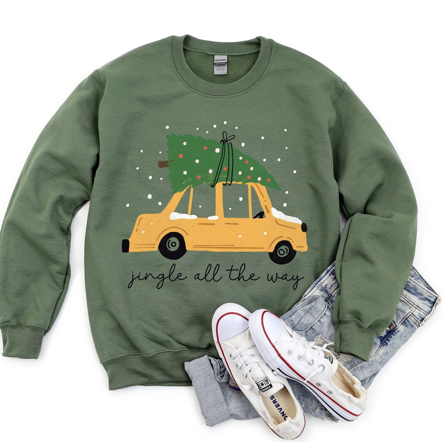 Jingle All The Way, Retro Car, Christmas Sweatshirt