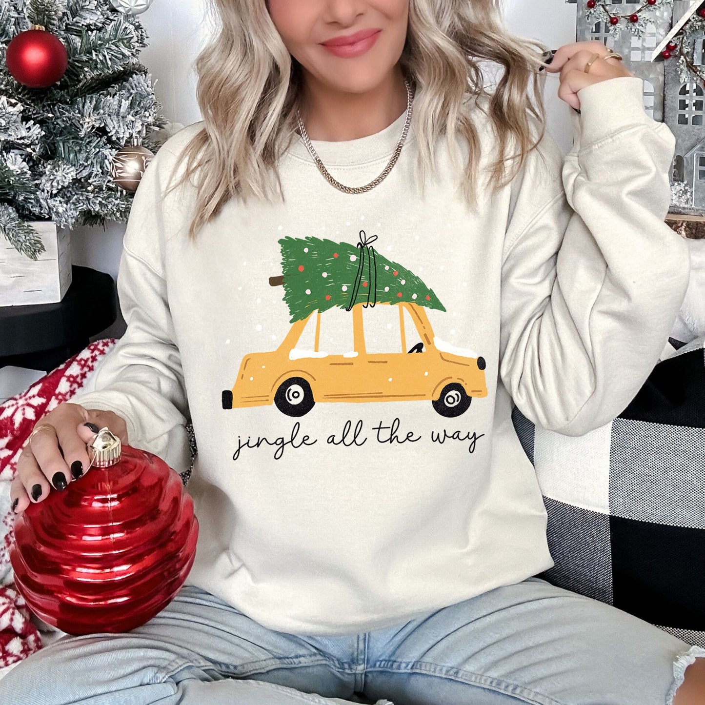 Jingle All The Way, Retro Car, Christmas Sweatshirt