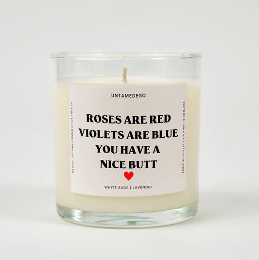 Roses Are Red Violets Are Blue You Have A Nice Butt Valentine's Day Glass Candle