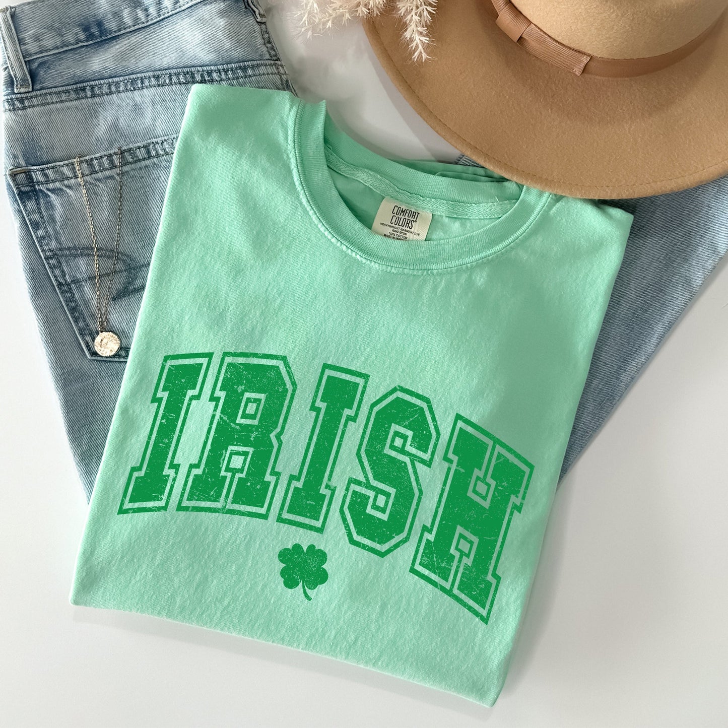 Irish, Retro Lettering, Collegiate, St Patrick's Day Comfort Colors Tshirt