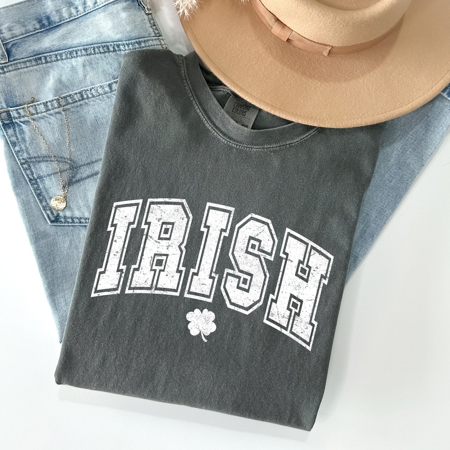 Irish, Retro Lettering, Collegiate, St Patrick's Day Comfort Colors Tshirt