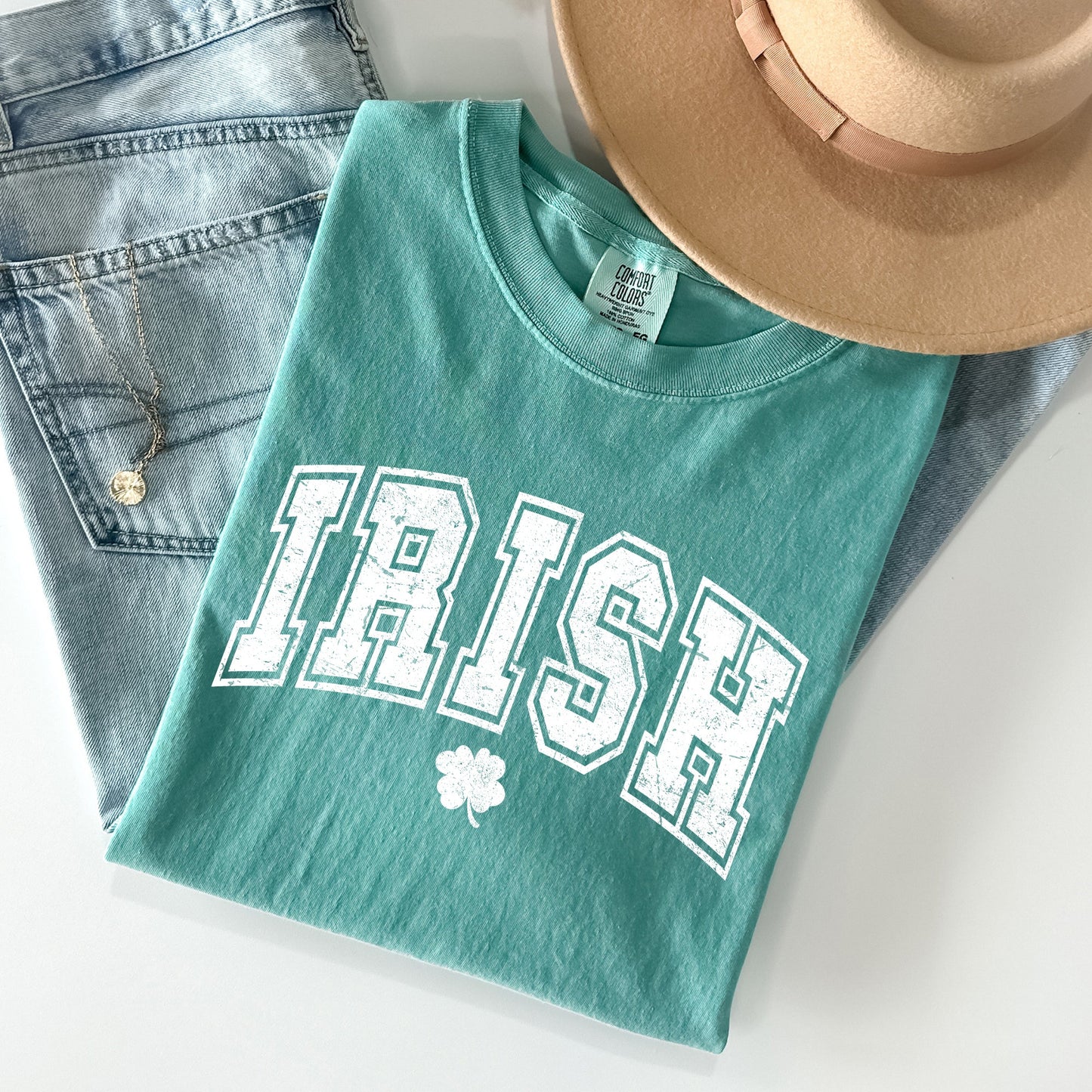 Irish, Retro Lettering, Collegiate, St Patrick's Day Comfort Colors Tshirt