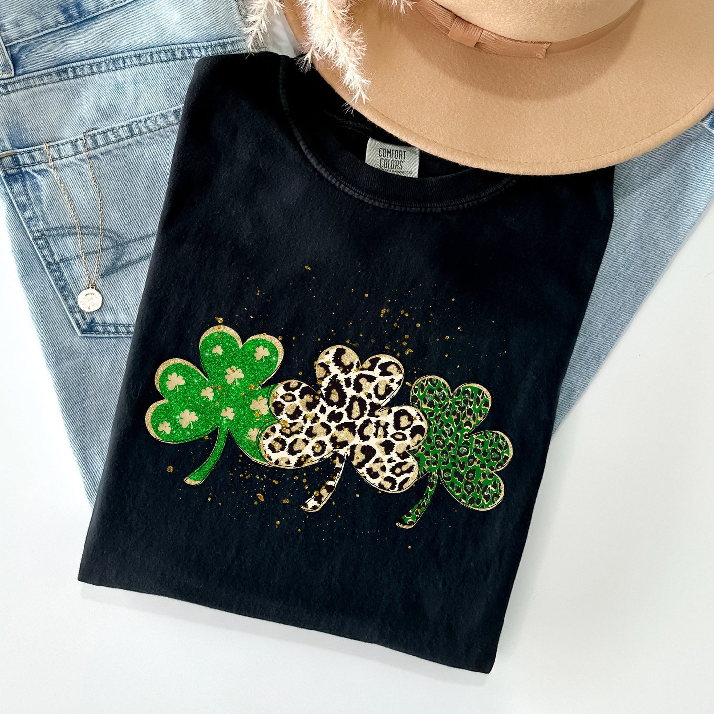 Leopard Print Shamrocks, St Patrick's Day Comfort Colors Tshirt