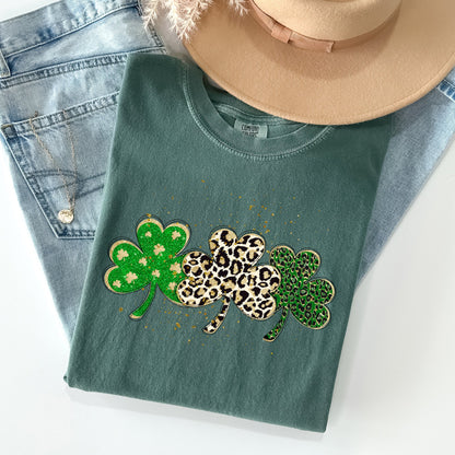 Leopard Print Shamrocks, St Patrick's Day Comfort Colors Tshirt