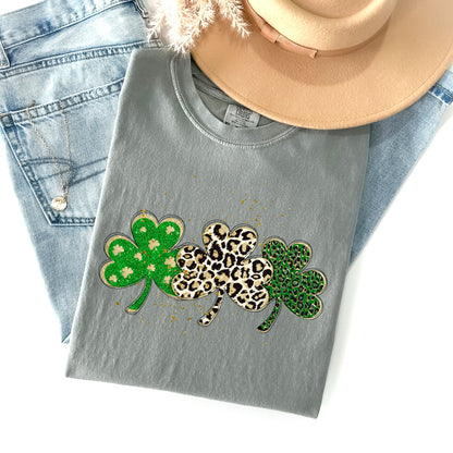 Leopard Print Shamrocks, St Patrick's Day Comfort Colors Tshirt