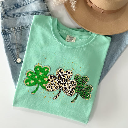 Leopard Print Shamrocks, St Patrick's Day Comfort Colors Tshirt