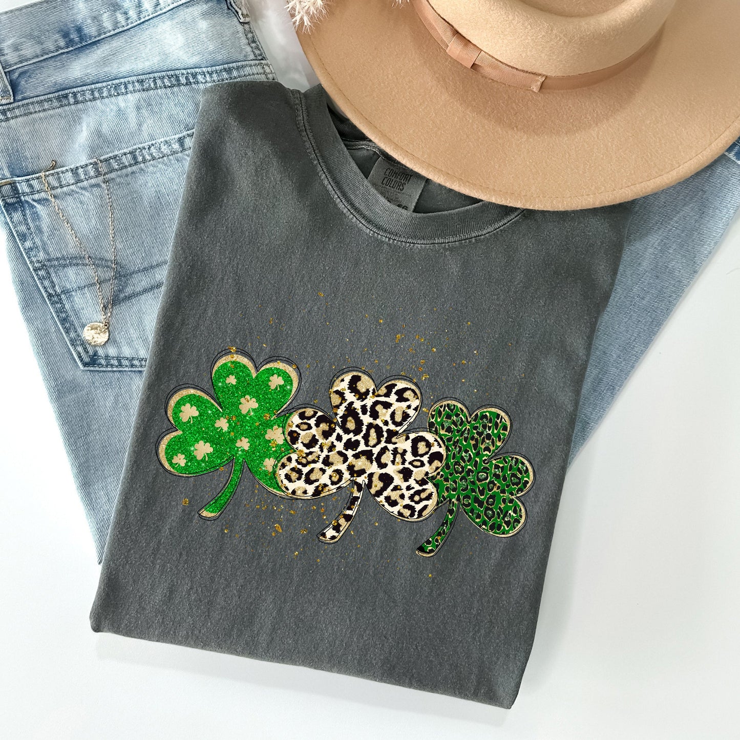 Leopard Print Shamrocks, St Patrick's Day Comfort Colors Tshirt