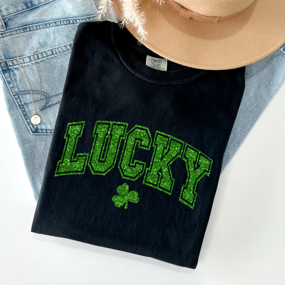 Lucky, Glitter Shamrock, St Patrick's Day Comfort Colors Tshirt