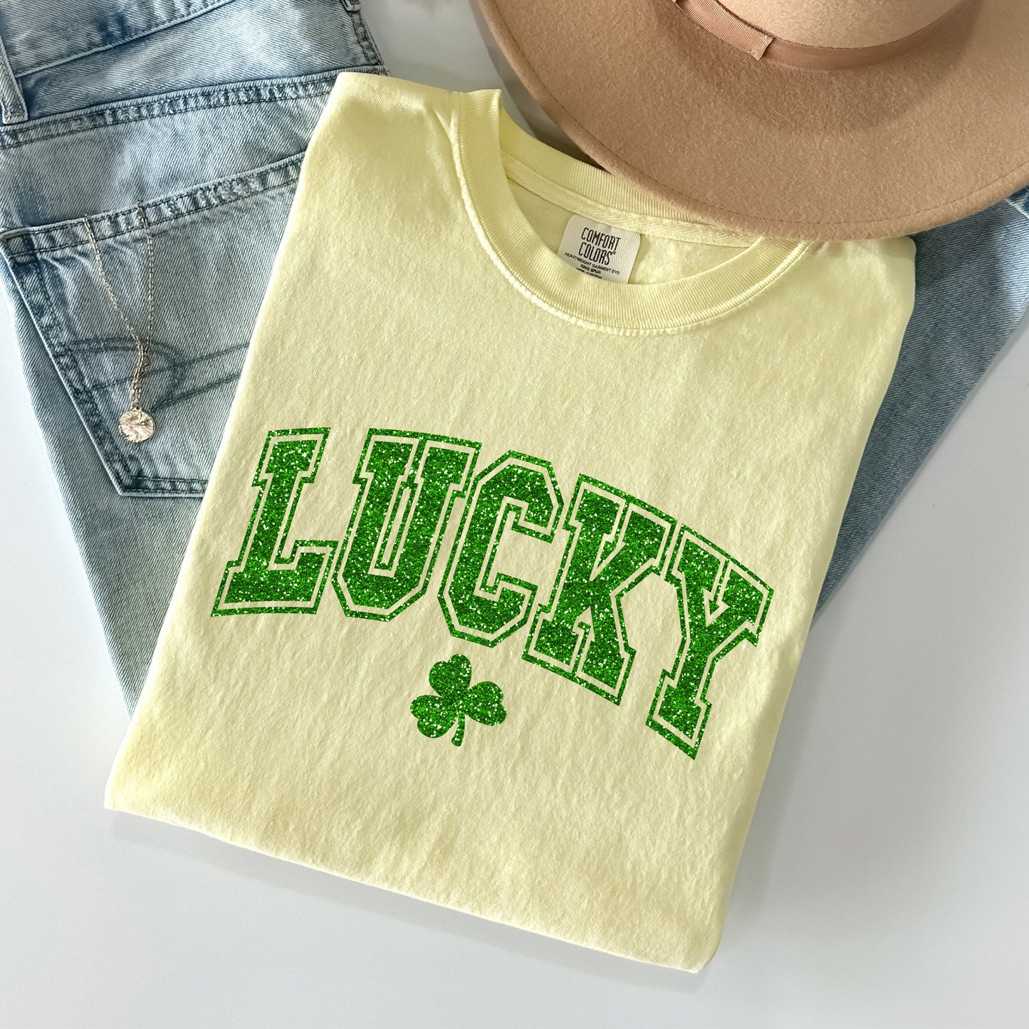 Lucky, Glitter Shamrock, St Patrick's Day Comfort Colors Tshirt