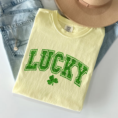 Lucky, Glitter Shamrock, St Patrick's Day Comfort Colors Tshirt