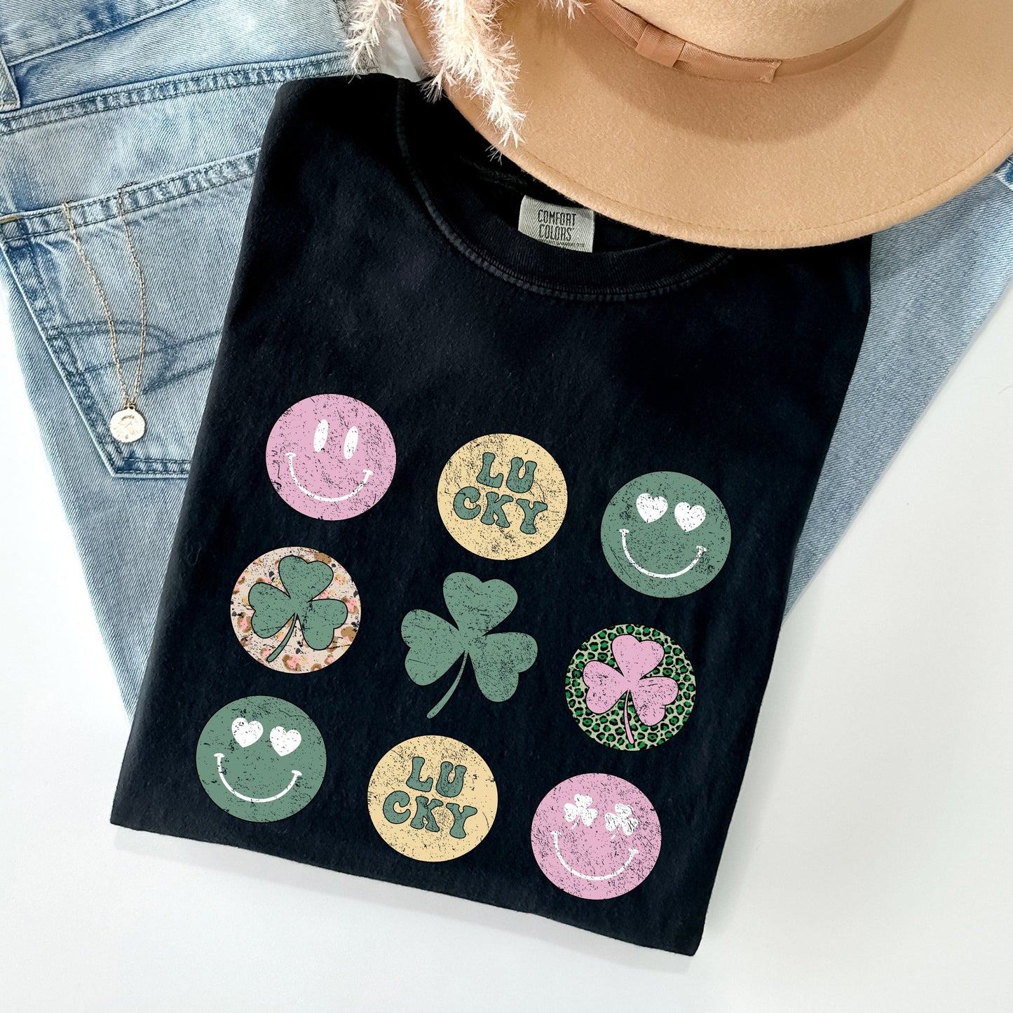 Retro Lucky Smileys, St Patrick's Day Comfort Colors Tshirt