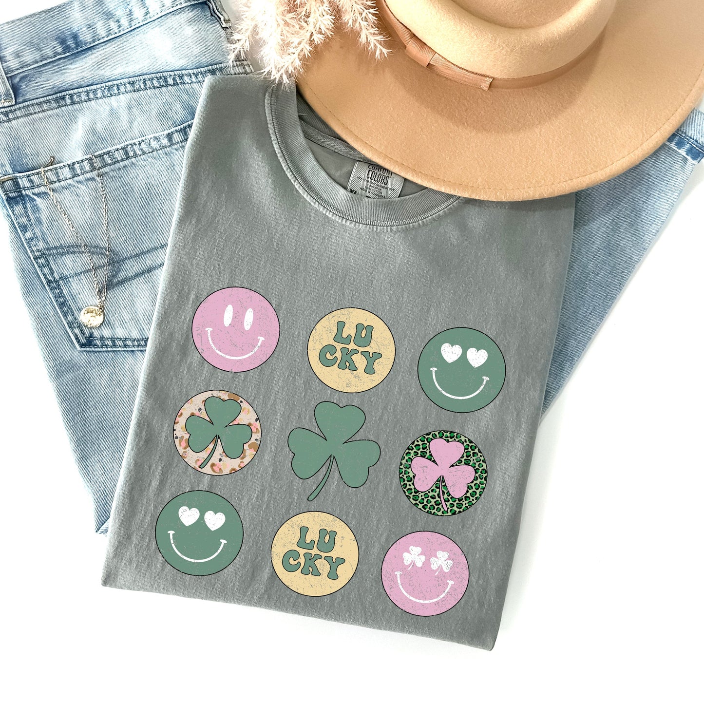 Retro Lucky Smileys, St Patrick's Day Comfort Colors Tshirt